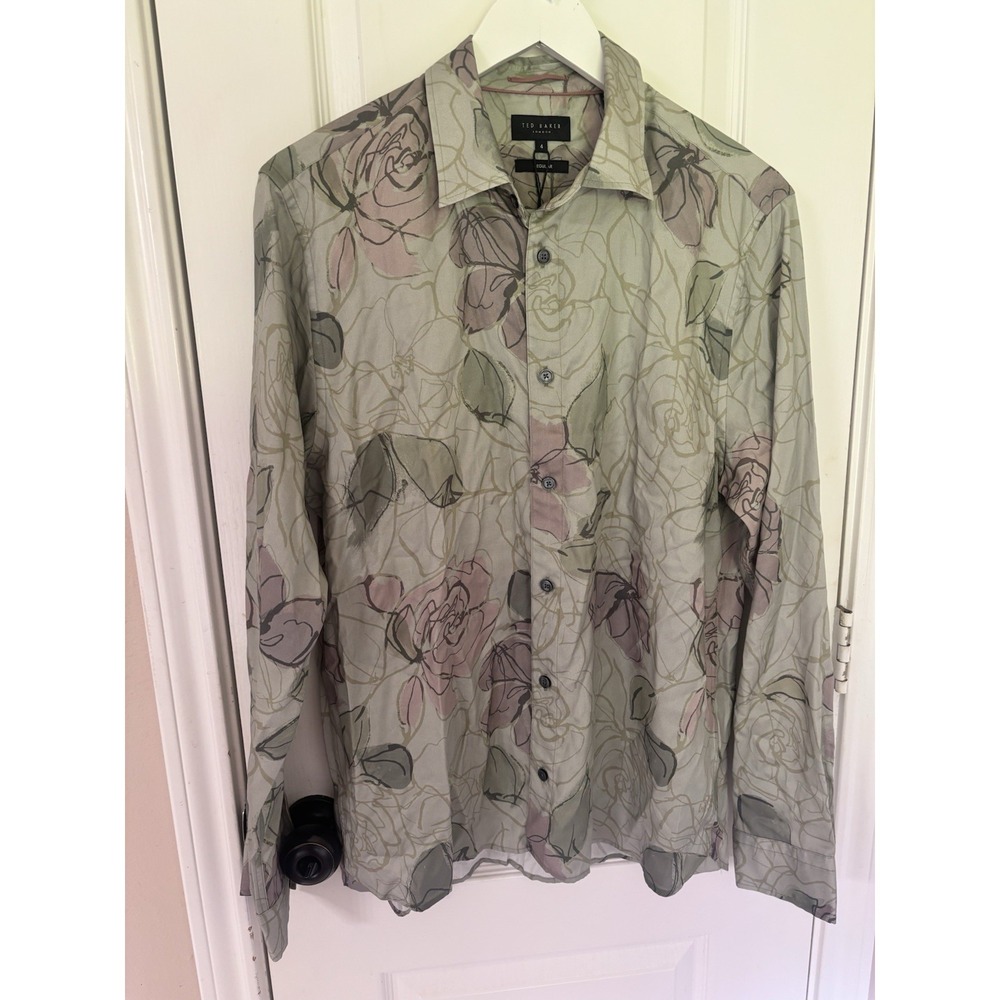 Ted Baker London Bobbio‎ Floral Shirt Green Size 4 L Tencel Lyocell NWT